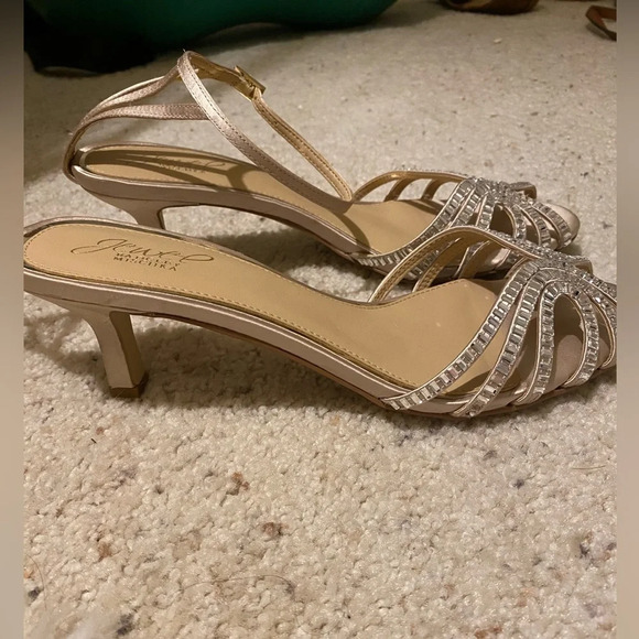 Badgley Mischka Cream and Silver Heels with Crystal Embellishments - Picture 3 of 3